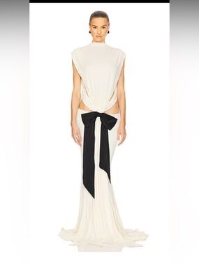 Helsa Studio Open Back Draped Maxi Dress XS Ivory w/ Bow Detail NWT